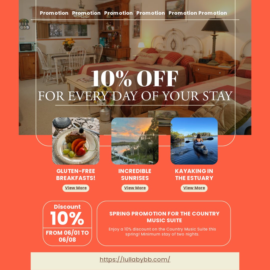 Promotion! 
#crystalriver #crystalriverlullaby #glutenfreebreakfast #crystalriverflorida #inn #experience #travel #discovercrystalriver