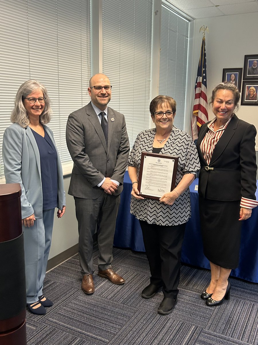 NJSHA's School Affairs Committee legislative liaison, Robin Kanis, is pictured here between Commissioner Dehmer and NJBOE President Kathy Goldenberg with NJBOE member Claudine Keenan on the left accepting this years' Resolution of National Speech-Language Hearing Month in NJ
