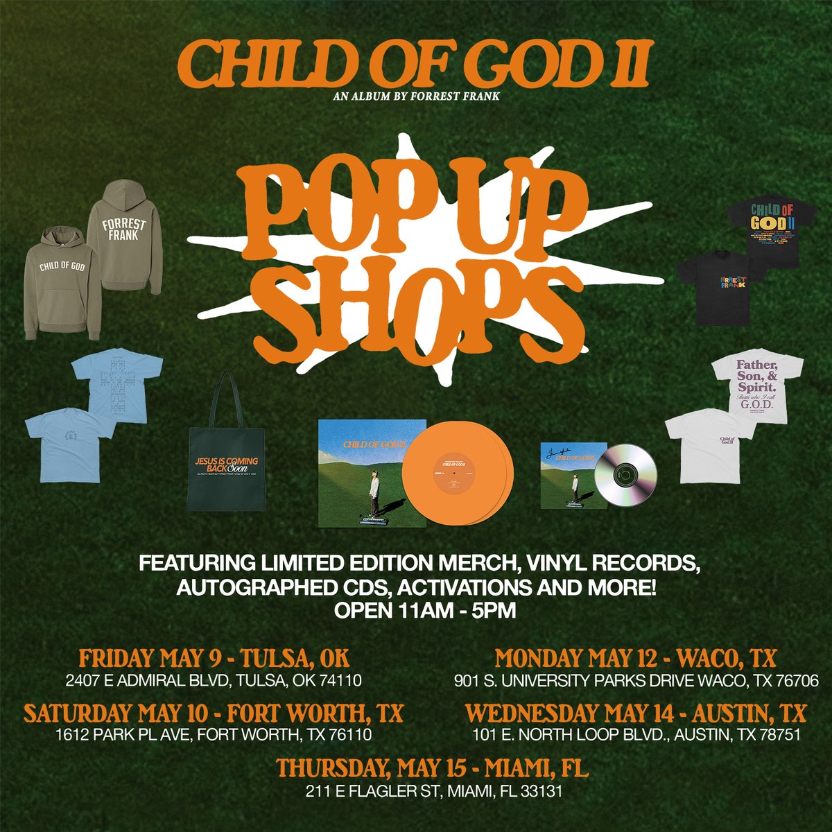 Baylor University (@baylor) on Twitter photo Fresh off a sold-out show at <a href="/FosterPavilion/">Foster Pavilion</a> and a new album release, we're welcoming Forrest Frank back to campus. 🎶💿
Stop by the Hurd Welcome Center on Monday (11-5) for an exclusive pop-up shop experience: bit.ly/3RYz9F1 Fresh off a sold-out show at <a href="/FosterPavilion/">Foster Pavilion</a> and a new album release, we're welcoming Forrest Frank back to campus. 🎶💿
Stop by the Hurd Welcome Center on Monday (11-5) for an exclusive pop-up shop experience: bit.ly/3RYz9F1