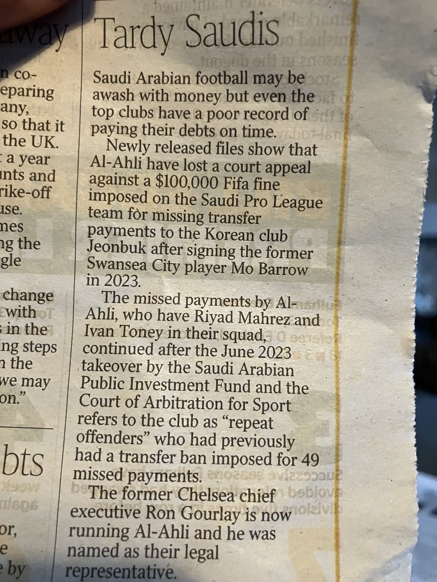 TimDellor's tweet image. In The Times today a mention for a couple of ex @ReadingFC characters. No Barrow and Ron Gourlay in the Saudi Pro League.