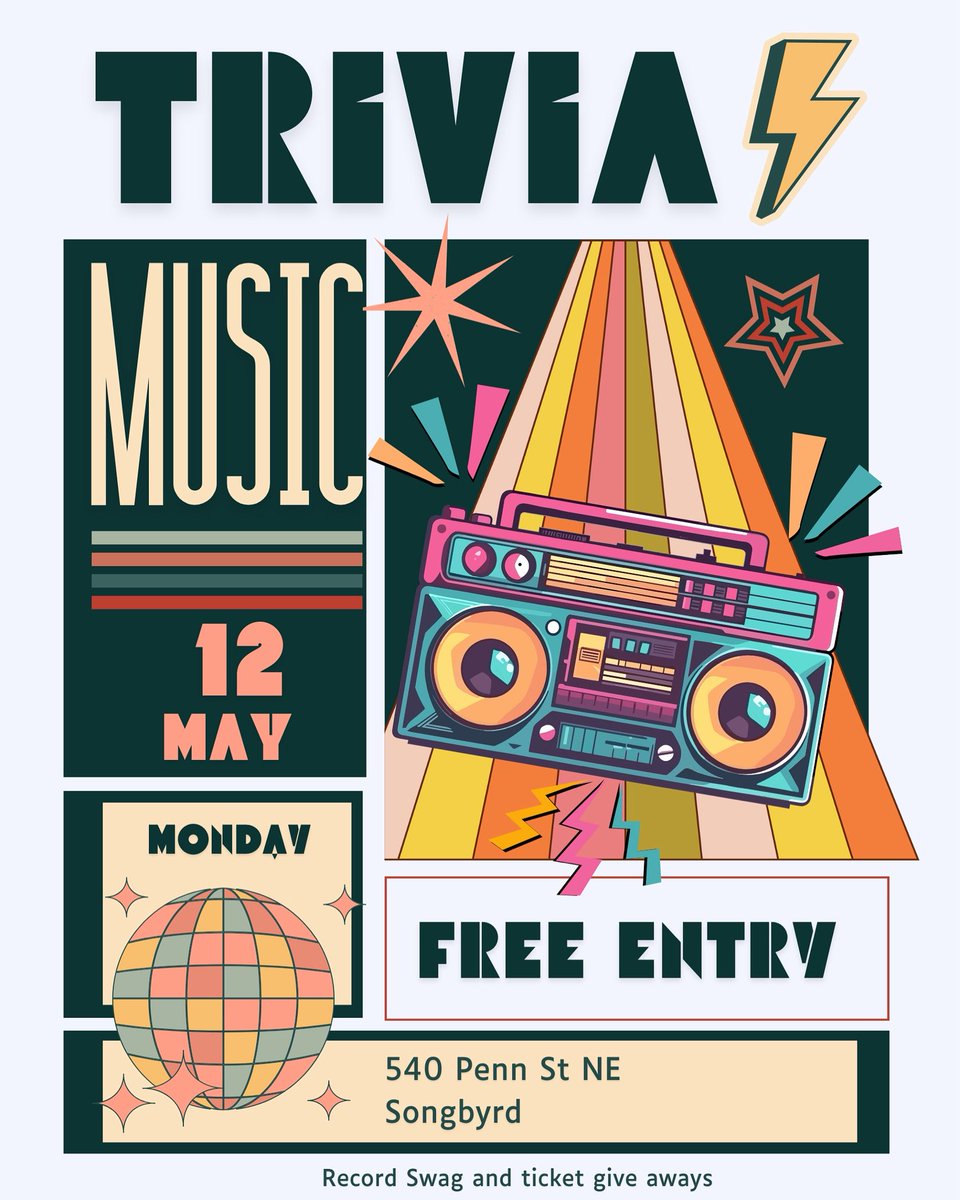Songbyrd Music House (@songbyrddc) on Twitter photo THIS MON 5/12!! Songbyrd Music Trivia Night!!
This month’s categories:
#dcmusic
Eye Spy
2005
Chase The Rainbow
Potpourri
Check here for FREE RSVP and a bonus question > facebook.com/events/s/songb…
Prizes courtesy of <a href="/byrdlandrecords/">Byrdland Records</a>! Teams assemble! THIS MON 5/12!! Songbyrd Music Trivia Night!!
This month’s categories:
#dcmusic
Eye Spy
2005
Chase The Rainbow
Potpourri
Check here for FREE RSVP and a bonus question > facebook.com/events/s/songb…
Prizes courtesy of <a href="/byrdlandrecords/">Byrdland Records</a>! Teams assemble!
