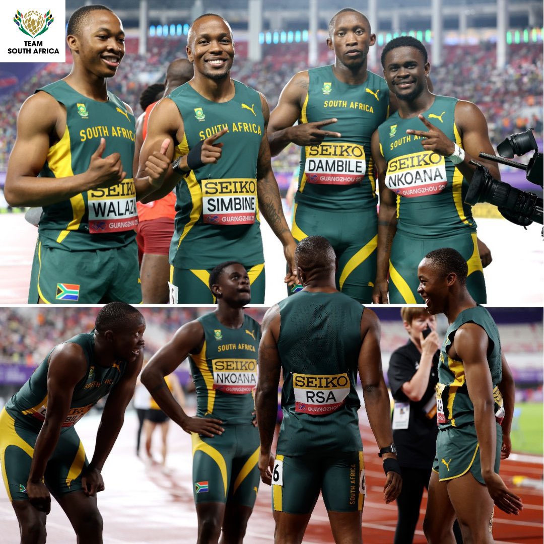 South African Government (@governmentza) on Twitter photo 🔥WORLD RECORD ALERT🇿🇦🔥
South Africa’s Men’s 4x100m Relay Team delivered a record-breaking time of 37.84 in HEAT 2 at the World Athletics Relays!
An outstanding performance from the boys pure determination & skill!
#GovZAUpdates #TeamSA #WorldRelays2025 <a href="/OfficialTeamRSA/">Team South Africa</a> 🔥WORLD RECORD ALERT🇿🇦🔥
South Africa’s Men’s 4x100m Relay Team delivered a record-breaking time of 37.84 in HEAT 2 at the World Athletics Relays!
An outstanding performance from the boys pure determination & skill!
#GovZAUpdates #TeamSA #WorldRelays2025 <a href="/OfficialTeamRSA/">Team South Africa</a>