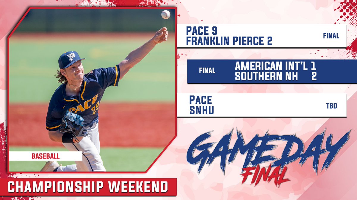 The NE10 (@thenortheast10) on Twitter photo πππ πππππ ππππππ βΎοΈ
After two games today, <a href="/PaceUAthletics/">Pace Athletics</a> and <a href="/snhupenmen/">SNHU Athletics</a> advance in baseball's Championship Weekend!
Game 1 of a best-of-3 series between <a href="/PaceUBaseball/">Pace U Baseball</a> and <a href="/SNHU_Baseball/">SNHU Baseball</a> will take place later this afternoon
#NE10EMBRACE #NCAAD2 #D2BSB πππ πππππ ππππππ βΎοΈ
After two games today, <a href="/PaceUAthletics/">Pace Athletics</a> and <a href="/snhupenmen/">SNHU Athletics</a> advance in baseball's Championship Weekend!
Game 1 of a best-of-3 series between <a href="/PaceUBaseball/">Pace U Baseball</a> and <a href="/SNHU_Baseball/">SNHU Baseball</a> will take place later this afternoon
#NE10EMBRACE #NCAAD2 #D2BSB