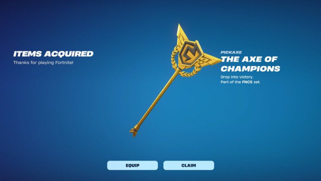 Might be able to get a few codes for the FNCS Axe Of Champions! 

If you want a code ❤️ this post and reply.