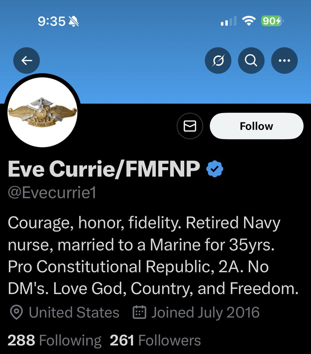 Please give @Evecurrie1 a follow and a repost or shoutout to show our gratitude for her service.

Retired Navy Nurse 

Thank you for your service.  We appreciate you.

*These shoutouts are unsolicited and a show of gratitude and respect and are not a request for a follow back.