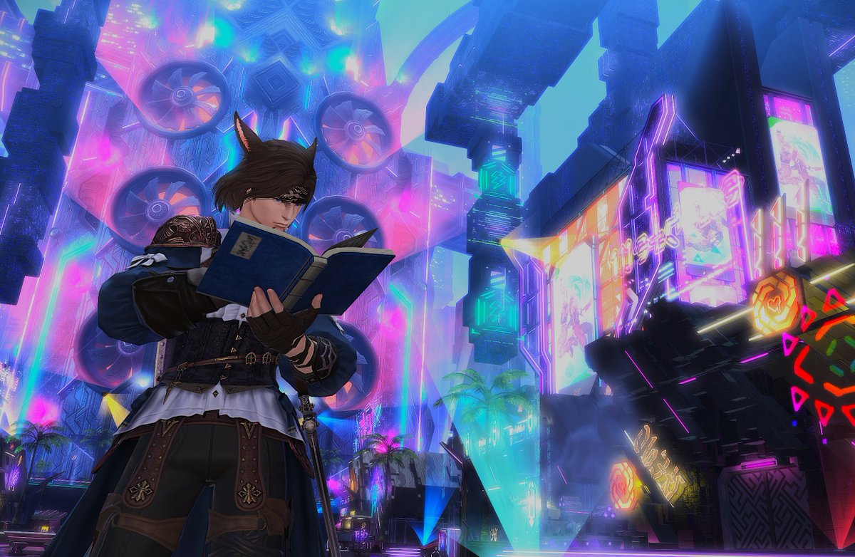 Convii_'s tweet image. "Where's that bloody 'Arcadion' I keep hearin' about? Gods I can't find my way around this lightbulb of a city..." Lihn's no stranger to some technology, but the very futuristic sights of Solution Nine has him rather confused!