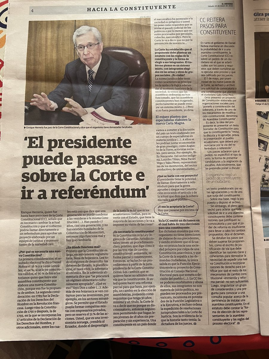 La contradictoria tesis del ex juez Enrique Herrería induce al gobierno de Daniel Noboa a un golpe de estado para desconocer la Constitución de 2008 según la conveniencia de la oligarquía, del capital transnacional y sus corifeos.