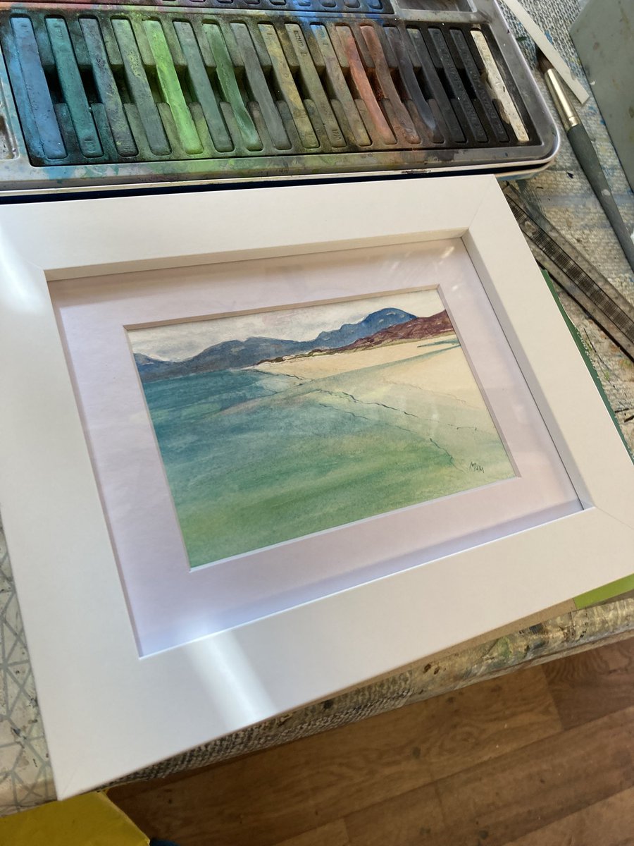 MacleanArtist's tweet image. Luskentyre Beach, Inktense watercolour approx 6x4 inches #beach #luskentyre #shore #coast #landscape #watercolor #watercolour #artwork #painting #inktense #shoreline
