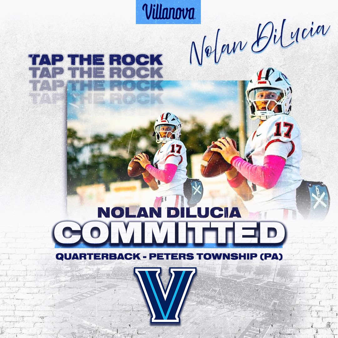 Nolan DiLucia (@dilucianolan) on Twitter photo I am beyond blessed to announce my commitment to Villanova University!! I want to thank my family, coaches, teammates, and anyone else who helped me along the way. Bless the man above!!! #TapTheRock #GoCats #ThankGod
<a href="/Coach_Plack/">TJ Plack</a> <a href="/coachferranteVU/">Mark Ferrante</a> <a href="/CoachPagan/">Nathan Pagan</a> <a href="/CoachChrisBoden/">Chris Boden</a> I am beyond blessed to announce my commitment to Villanova University!! I want to thank my family, coaches, teammates, and anyone else who helped me along the way. Bless the man above!!! #TapTheRock #GoCats #ThankGod
<a href="/Coach_Plack/">TJ Plack</a> <a href="/coachferranteVU/">Mark Ferrante</a> <a href="/CoachPagan/">Nathan Pagan</a> <a href="/CoachChrisBoden/">Chris Boden</a>