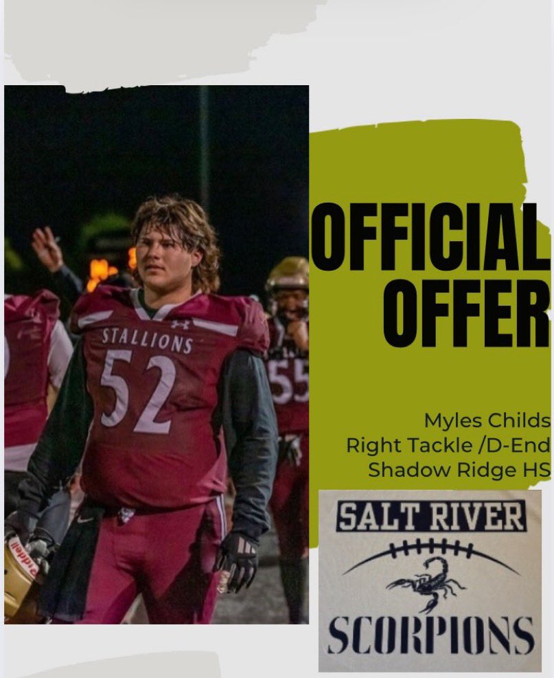 Myles Childs (@myleschild7023) on Twitter photo Had a great talk with <a href="/CoachJackson824/">Tyrone Jackson</a> with the <a href="/SaltRiverFB/">Salt River Scorpions JUCO Football</a> and am grateful to revive and offer to play at the next level <a href="/SRHSFootball1/">Shadow Ridge Football -AZ</a> <a href="/michaelzdebski/">Michael Zdebski</a> <a href="/CoachRob_Lewis/">Jordan Roberts- Lewis</a> <a href="/CoachDashee/">Coach Dashee</a> Had a great talk with <a href="/CoachJackson824/">Tyrone Jackson</a> with the <a href="/SaltRiverFB/">Salt River Scorpions JUCO Football</a> and am grateful to revive and offer to play at the next level <a href="/SRHSFootball1/">Shadow Ridge Football -AZ</a> <a href="/michaelzdebski/">Michael Zdebski</a> <a href="/CoachRob_Lewis/">Jordan Roberts- Lewis</a> <a href="/CoachDashee/">Coach Dashee</a>