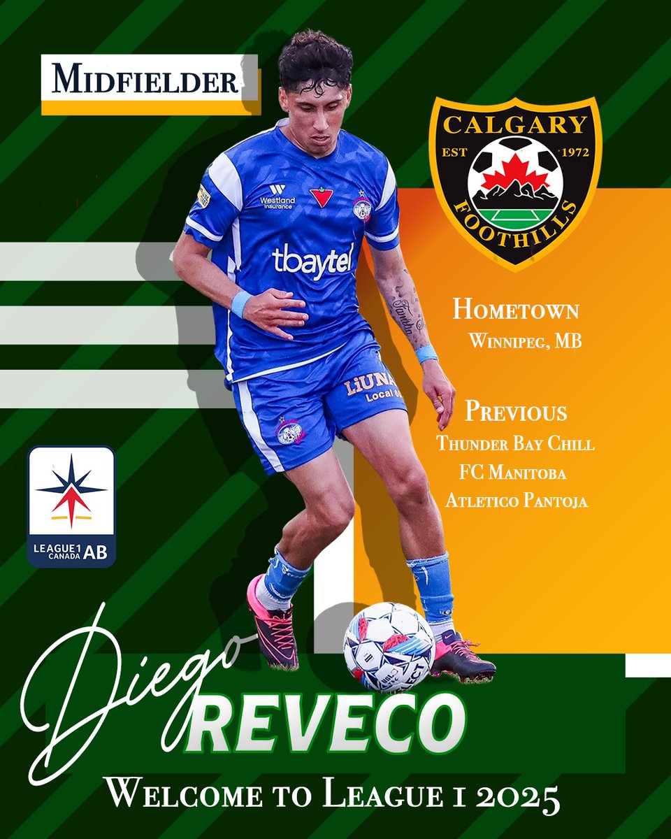 Welcome to Foothills, Diego Reveco! 🇨🇦⚽

The Manitoba midfielder brings pro experience from the DR, Italy &amp; Chile, plus sharp Futsal skills from the 2025 Canadian Nationals.

Big talent joining League1 Alberta!

#FoothillsFC #League1Alberta #YYCSoccer