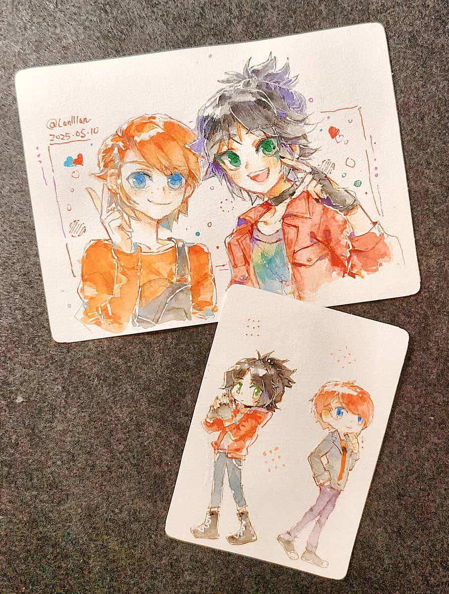 lanlllan's tweet image. It feels so peculiar to paint this pair of painting and writing partners with watercolors🎨#MiraculousLadybug #Nathmarc #marcaniel