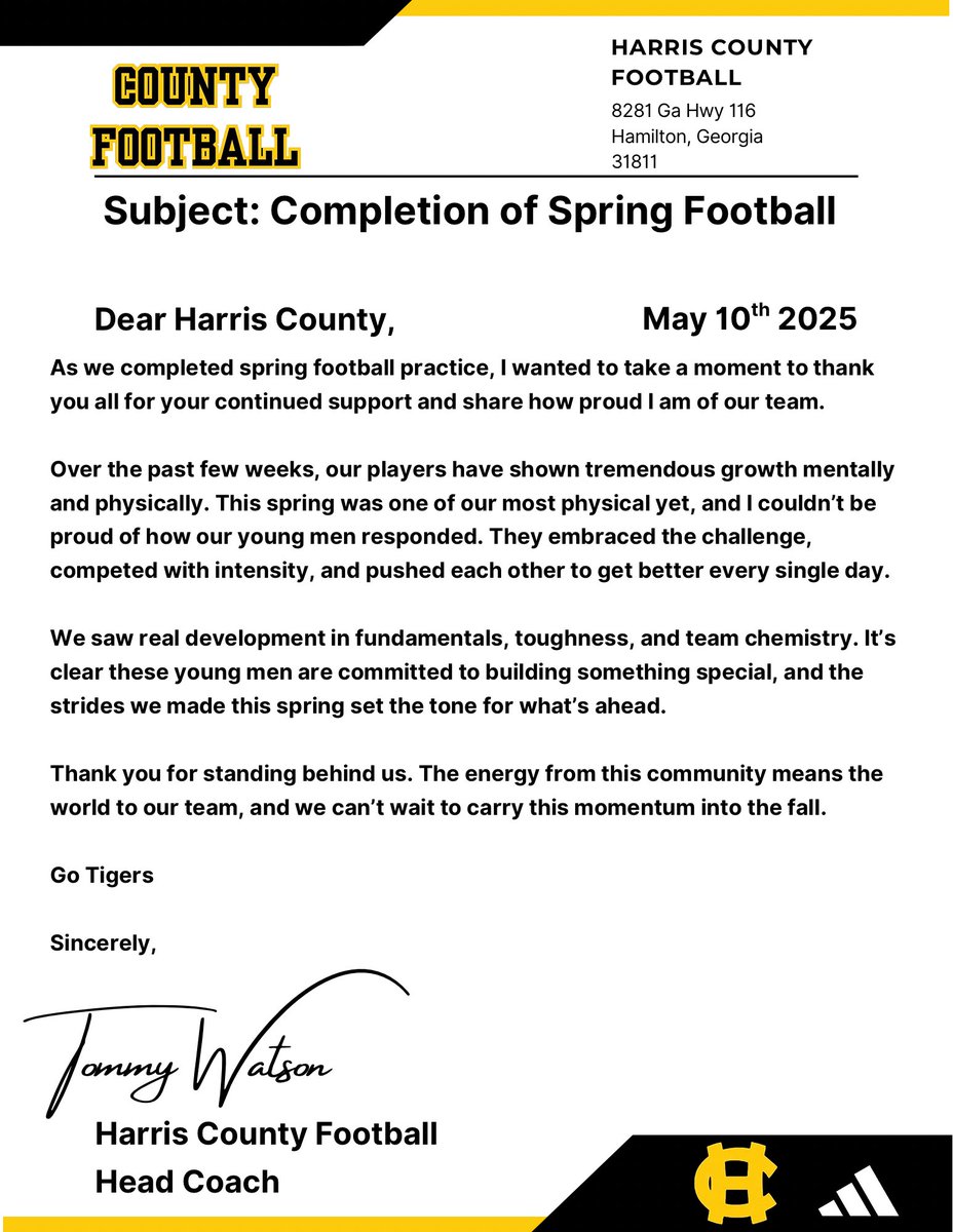 CountyFootball1's tweet photo. Thank you Harris County! We can't wait to see everyone in August for those, Friday nights in the County! @Coach_Twatson66 @RecruitGeorgia @PrepRedzoneGA @BrooksAustinBA https://t.co/wZBmpV2lB8