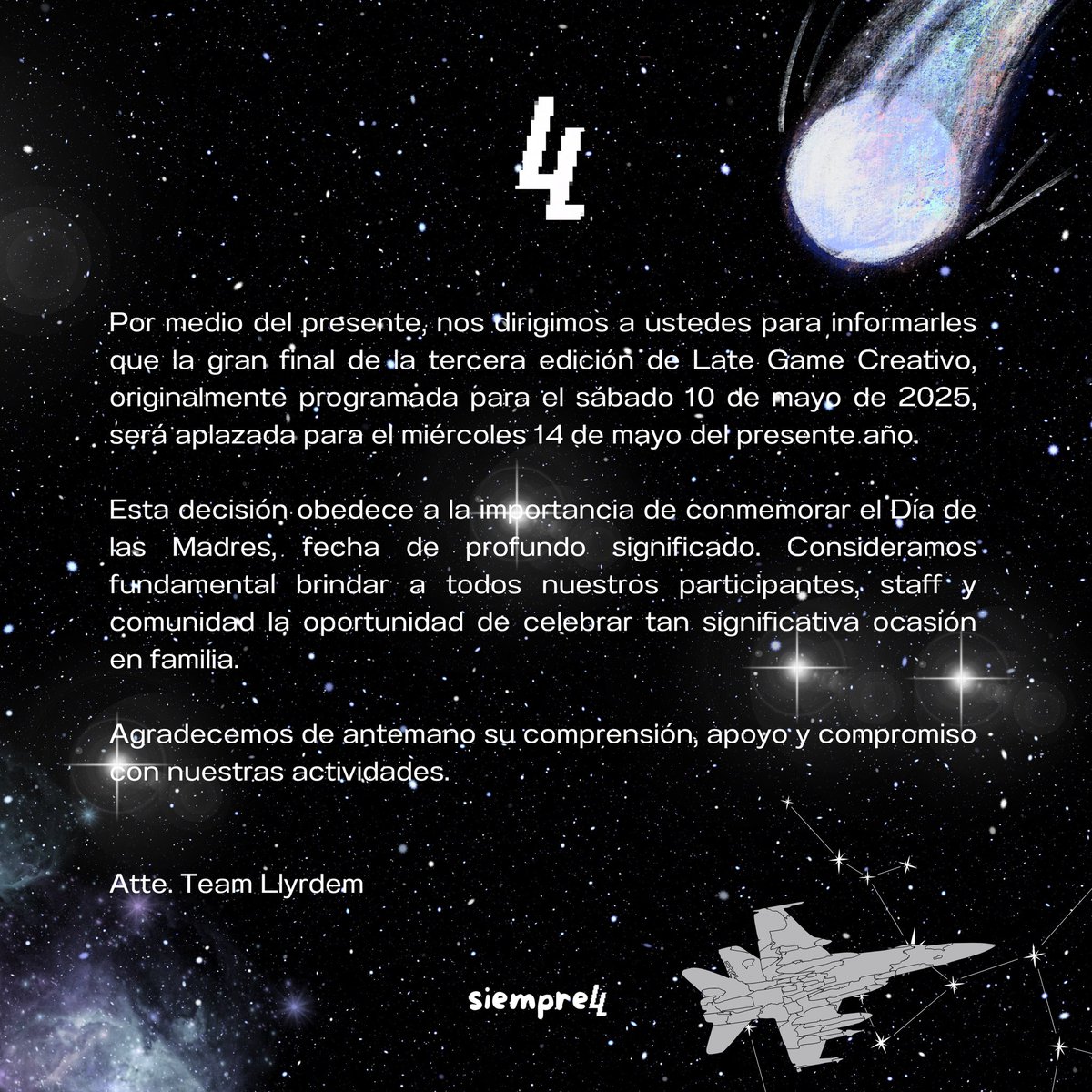 Comunicado oficial.
#LateGameCreativo #SiempreLLY