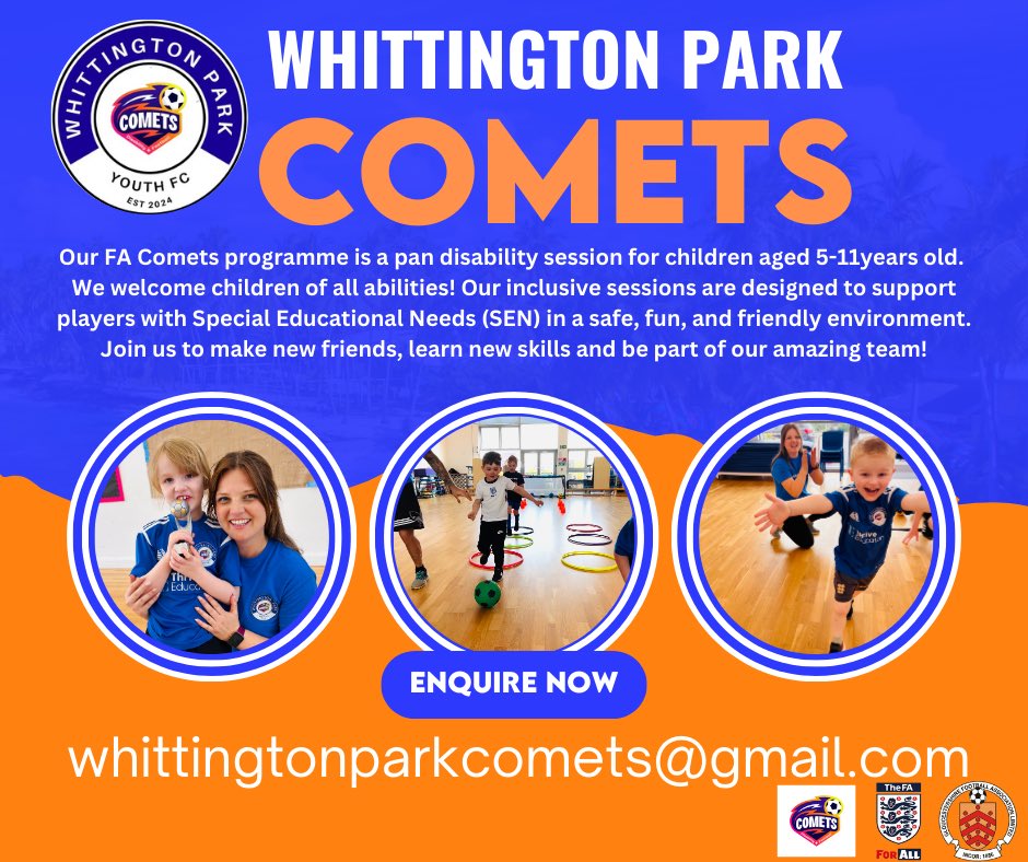 Our FA Comets programme is expanding and recruiting more players. 
Location: Longford, Gloucester
<a href="/GlosFA/">Gloucestershire FA ⚽</a>