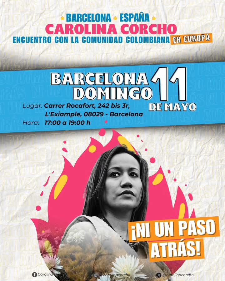 @soyliliana (@soyliliana10) on Twitter photo ✨El pueblo avanza, el pueblo no descansa✨
<a href="/carolinacorcho/">Carolina Corcho</a>, "ENCUENTRO CON LA COMUNIDAD COLOMBIANA" continúa su recorrido, hoy desde #Madrid, mañana desde #Barcelona, la pedagogía CHARLAS SANAS y la #ConsultaPopular no para.
Vamos con paso firme
#NiUnPasoAtrás #CarolinaCorcho ✨El pueblo avanza, el pueblo no descansa✨
<a href="/carolinacorcho/">Carolina Corcho</a>, "ENCUENTRO CON LA COMUNIDAD COLOMBIANA" continúa su recorrido, hoy desde #Madrid, mañana desde #Barcelona, la pedagogía CHARLAS SANAS y la #ConsultaPopular no para.
Vamos con paso firme
#NiUnPasoAtrás #CarolinaCorcho