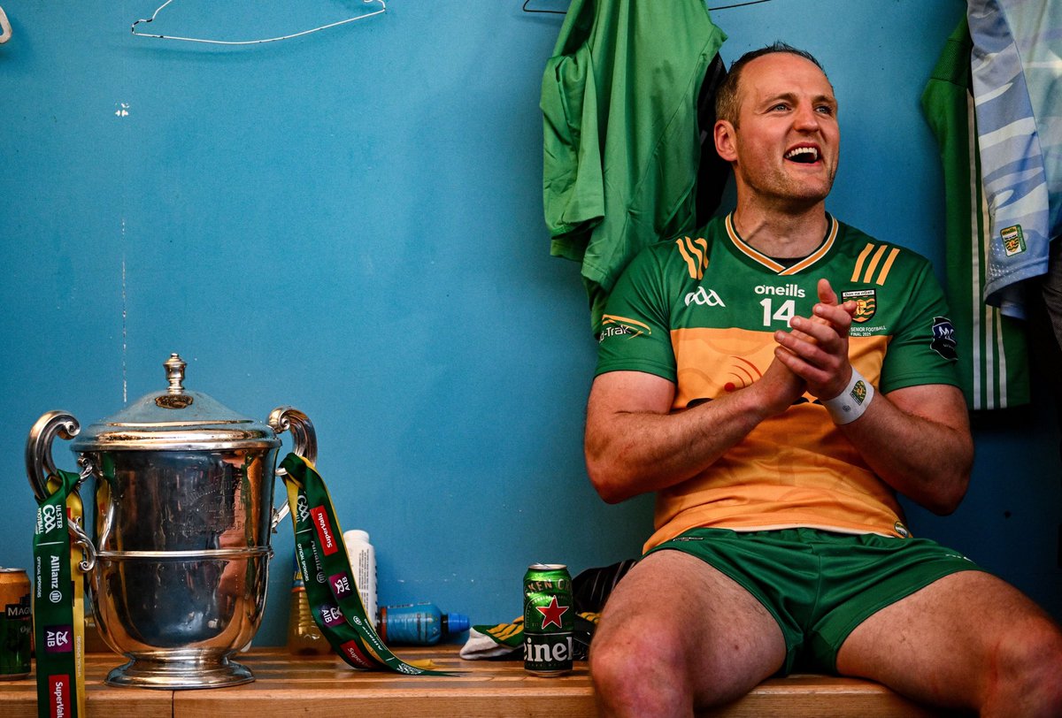 Patrick McBrearty and Michael Murphy celebrate in the Donegal dressing room after beating Armagh after extra-time