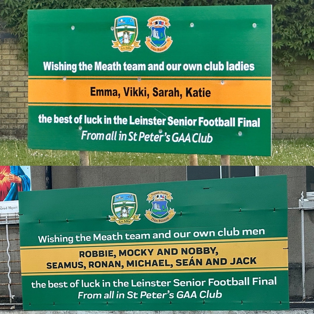 Wishing all of our county reps the very best of luck in tomorrows Leinster Finals. All at St. Peter’s Dunboyne are behind you. An Mhí Abú💚💛