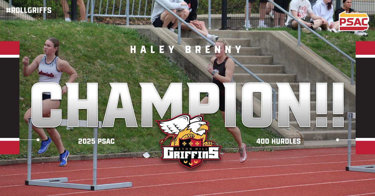 Congrats to Haley Brenny who won the 2025 PSAC 400 meter hurdle championship on Saturday at Slippery Rock.  She won the event with a time of 59.81, a top 15 time in D2 this season.