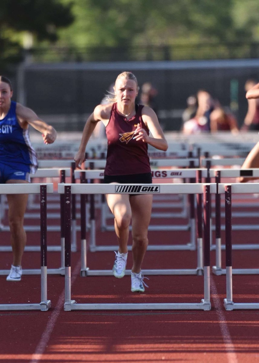 14.57 School Record 100Hurdles by Lyndi Zimmerman at the Great Bend regular season meet! All 🥇 on the year!