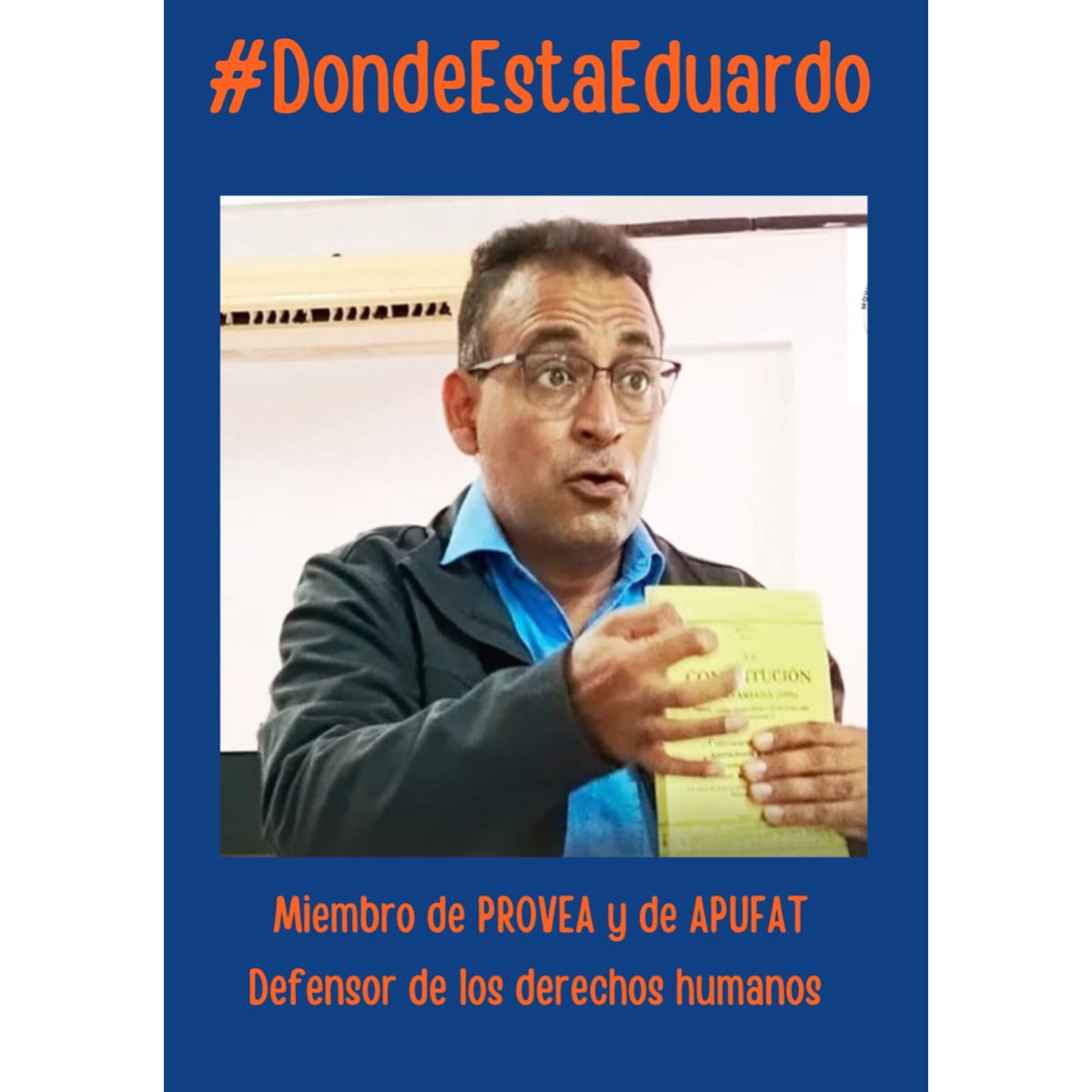 Eduardo Torres defensor de los DDHH
#DondeEstaEduardo, desaparecido desde ayer viernes 9 de mayo en la tarde.