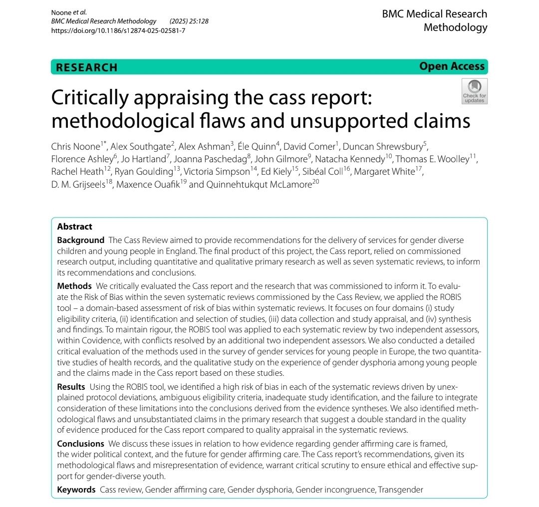 As a team that includes trans and NB ppl we know any criticism of Cass will be seen as ideological

This is why we grounded our work in a methodical critique, using established tools

Whilst our identities still matter, this is about the poor and biased application of methodology