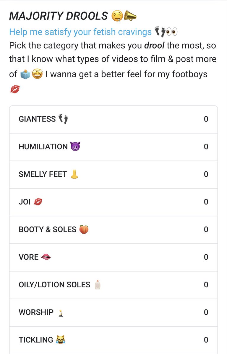 New poll on my VIP page! MAJORITY DROOLS!!! 🤤📣 go vote!!!! It’s very helpful for me 💋
onlyfans.com/queengsoles/c1