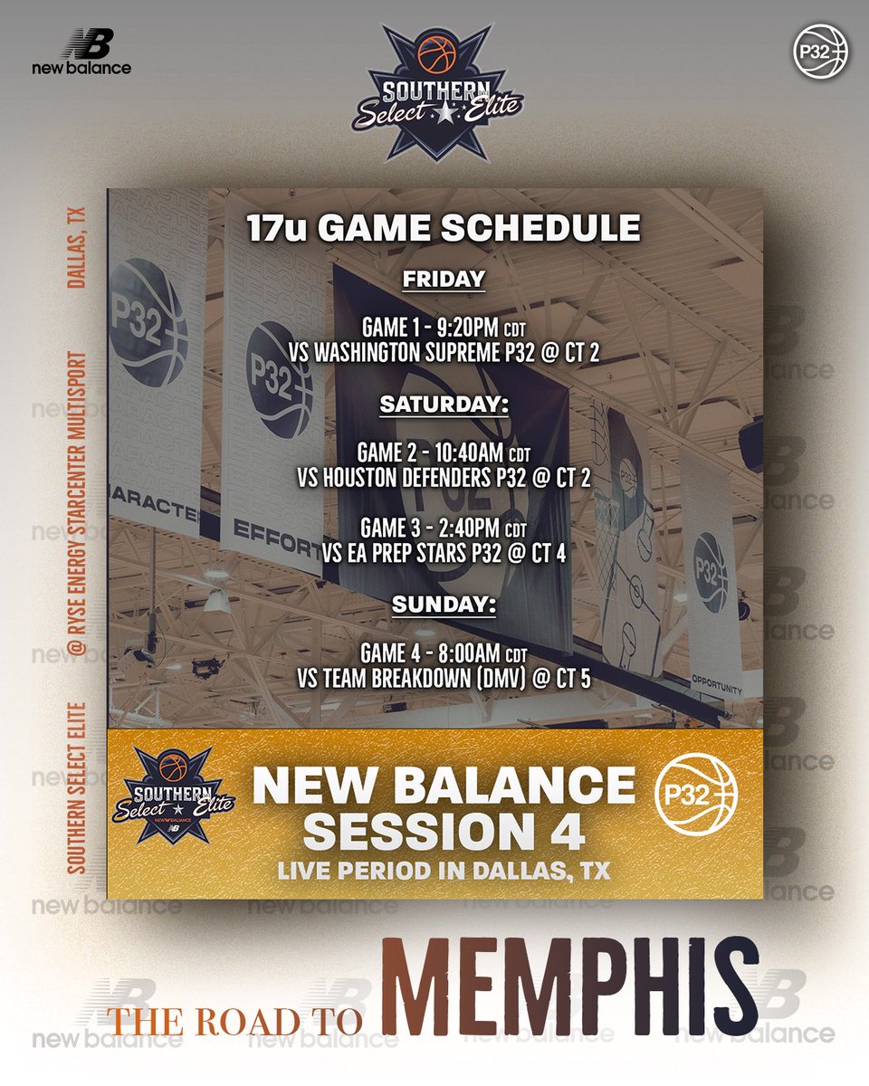 Coaches I will be playing with southern select elite at the P32 live event in Dallas Tx here is my schedule