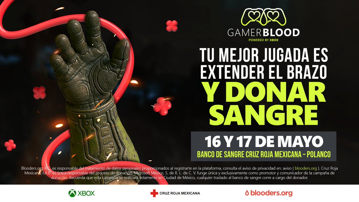 XBOXMexico's tweet photo. Te hemos visto hacer grandes bajas a equipos enteros y vencer a jefes imposibles... pero probablemente esta sea tu jugada más importante. #GamerBlood 

Regístrate y dona: https://t.co/O82RaB6V7F | @somosblooders @CruzRoja_CDMX https://t.co/13ntW3sHAU