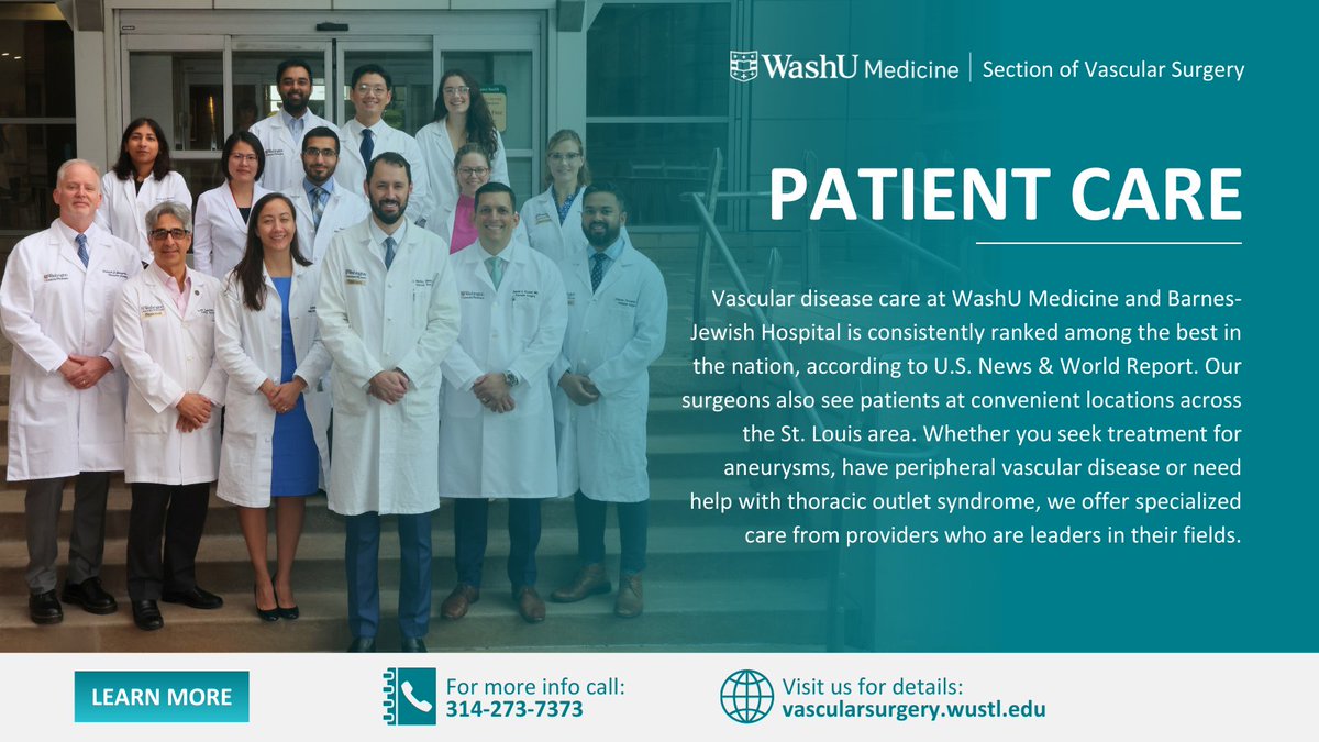 At WashU Medicine, our vascular surgeons treat aortic aneurysms, carotid artery disease, vein disease, and more with cutting-edge techniques. Expect expert care for vascular conditions!

Call 314-273-7373 for an appointment. 

Learn more: bit.ly/40w4sMq

#WashUMedicine