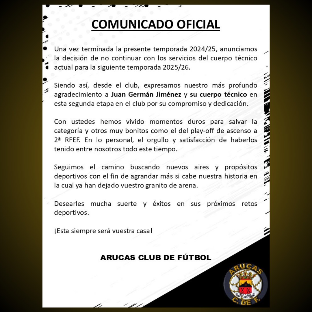 "COMUNICADO OFICIAL"
ARUCAS CLUB DE FÚTBOL