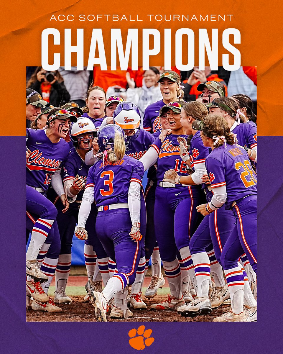 ACC Network (@accnetwork) on Twitter photo THE CLEMSON TIGERS COME BACK AGAIN 🏆
ACC SOFTBALL TOURNAMENT CHAMPIONS 🐅 <a href="/clemsonsoftball/">Clemson Softball 🥎</a> THE CLEMSON TIGERS COME BACK AGAIN 🏆
ACC SOFTBALL TOURNAMENT CHAMPIONS 🐅 <a href="/clemsonsoftball/">Clemson Softball 🥎</a>