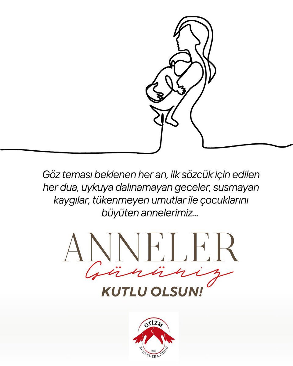 Göz teması beklenen her an, ilk sözcük için edilen her dua, uykuya dalınamayan geceler, susmayan kaygılar, tükenmeyen umutlar ile çocuklarını büyüten annelerimiz... 
Anneler Gününüz Kutlu Olsun

#annelergünükutluolsun 

<a href="/ODFED/">ODFED-OtizmDerFed</a> <a href="/OtizmAnofed/">Anofed(Anadolu Otizm Federasyonu)</a> <a href="/o_federasyonu/">Otizm Federasyonu</a> <a href="/otizmfederasyon/">Otizm Federasyonu</a>