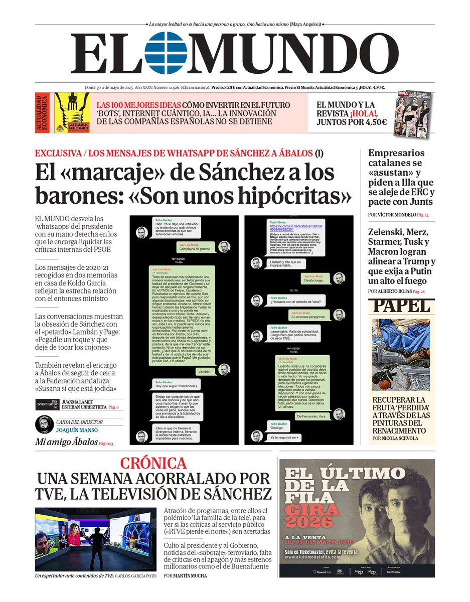 #Exclusiva Los ‘Whatsapp’ de Sánchez con Ábalos durante los años que compartieron en el Gobierno. La UCO intervino dos memorias a Koldo con el material, en el que quedó registrada la guerra soterrada contra los barones críticos: el “petardo” Lambán o un Page que “tocaba los