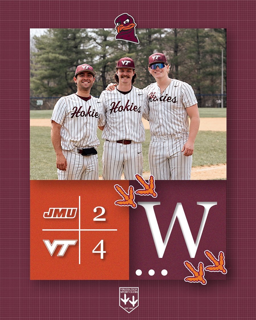 𝐑𝐞𝐠𝐢𝐨𝐧𝐚𝐥𝐬 - 𝐃𝐚𝐲 𝟐

The Hokies take down JMU to move onto the regional championship! Today’s game consisted of timely hits and great pitching. We will be facing the winner of NC State/JMU, taking place right now.

#gohokies l #vtcb