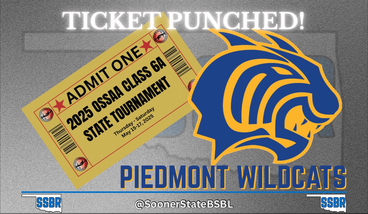 𝐓𝐈𝐂𝐊𝐄𝐓 𝐏𝐔𝐍𝐂𝐇𝐄𝐃! 🎟️ 

Piedmont comes back and beats Yukon twice to punch their ticket to the 6A State Tournament

vs PC North, 13-4 &amp; 8-0
vs Yukon, 2-4, 14-0, 5-4

#OKPreps