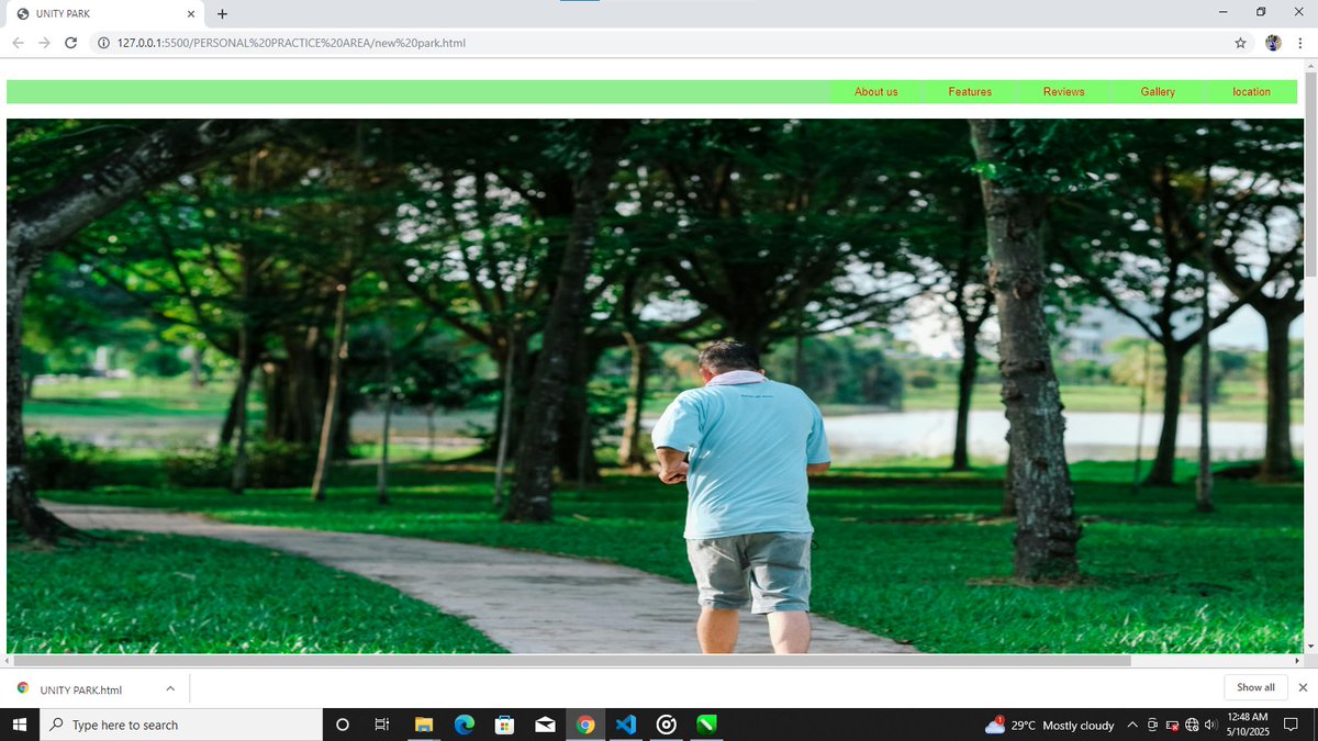 DouglasDev00's tweet image. DAY 6/100
Took a walk, got a spark! While working out, an idea for the park hit me. 
So I used the knowledge I&apos;ve acquired  to recreate a landing page—images as links included! Still a baby dev, but I’m loving the process.

#100DaysOfWebDev #WebDevJourney  @HezeLawson