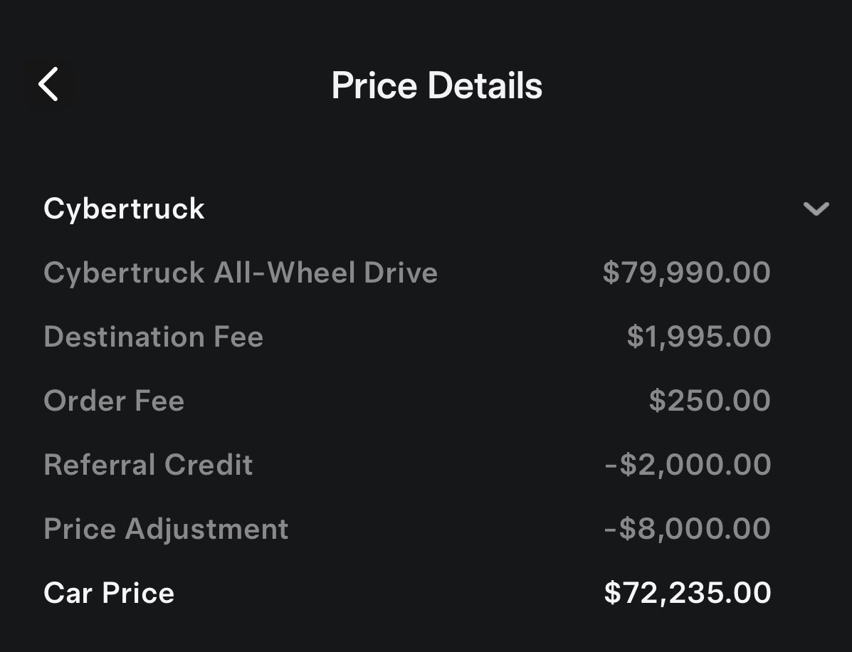 DatGuySolid's tweet image. I finally found the @Cybertruck Unicorn Deal!! $8000 price discount, $7500 lease incentive, $1000 military discount, $1000 Tesla loyalty. That’s $17500 off! $62,490 for a new AWD! This was a showroom demo with ONLY 9 miles on it! 🫠 @DennisCW_