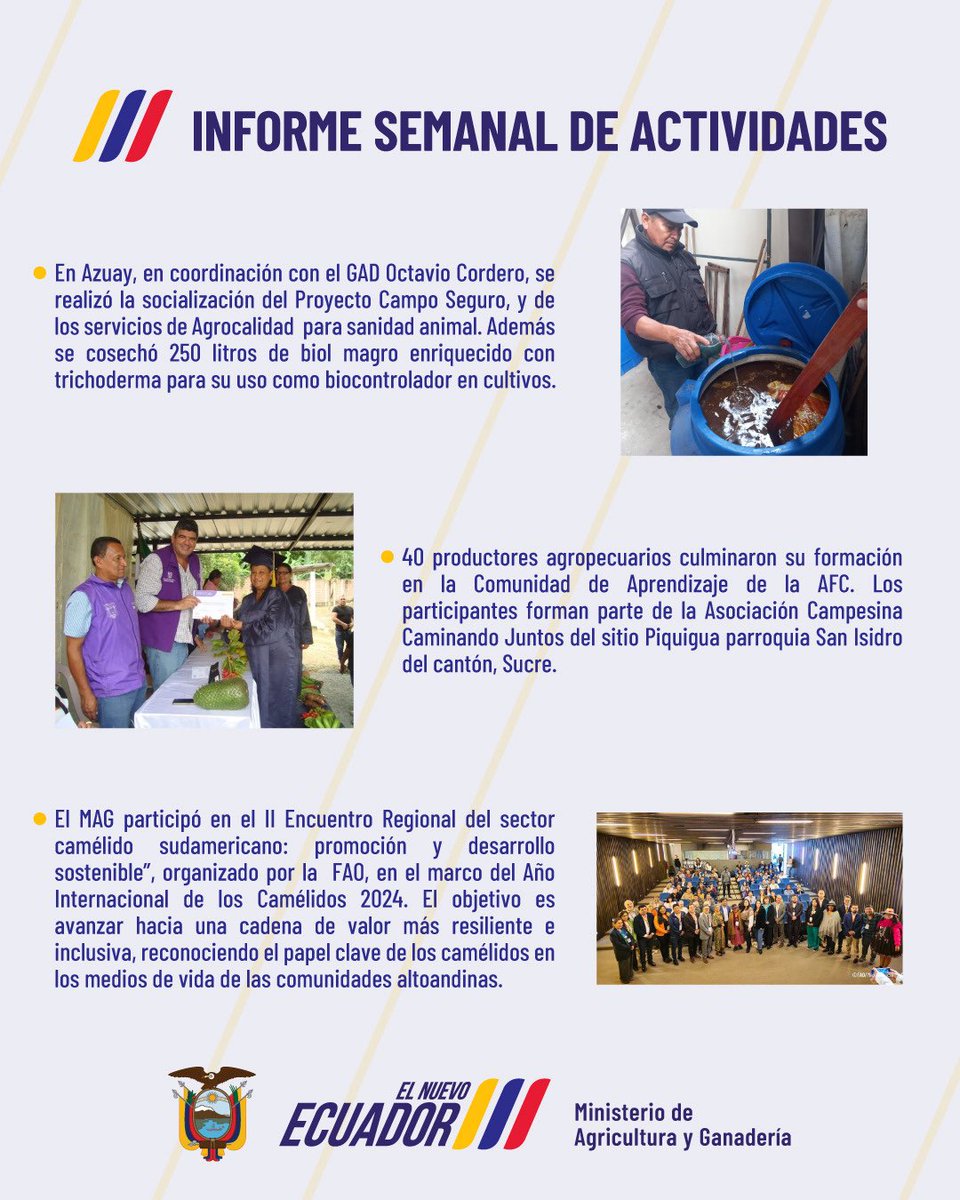 #MAGResuelve | El cambio en la agricultura se construye con hechos. Te compartimos el resumen de las actividades realizadas esta semana.

#ElNuevoEcuador