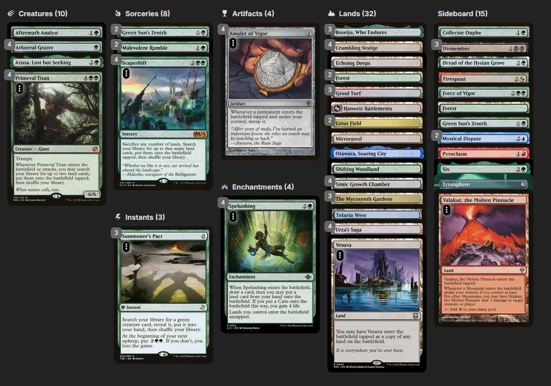 good4biting's tweet photo. Went undefeated at my RCQ playing Amulet Titan! 

R1: 2-0 RW Energy
R2: 2-0 RW Energy
R3: 2-1 BWu Blink
R4: 2-0 RWu Energy
R5: ID
QF: 2-0 URw Prowess
SF: 2-0 RWu Energy 

split top 4 and got the invite! https://t.co/zzo16FR9jj
