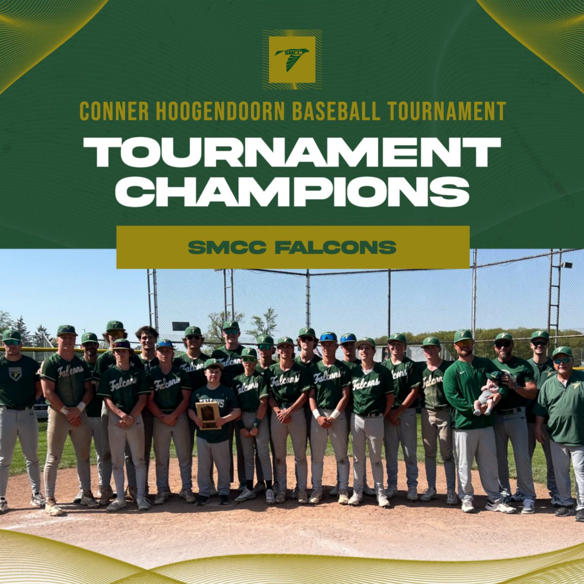 Baseball walks away with the Conner Hoogendoorn Baseball Tournament Championship trophy today hosted by Whiteford. This is a special tournament in memory of a great man! #GoFalcons