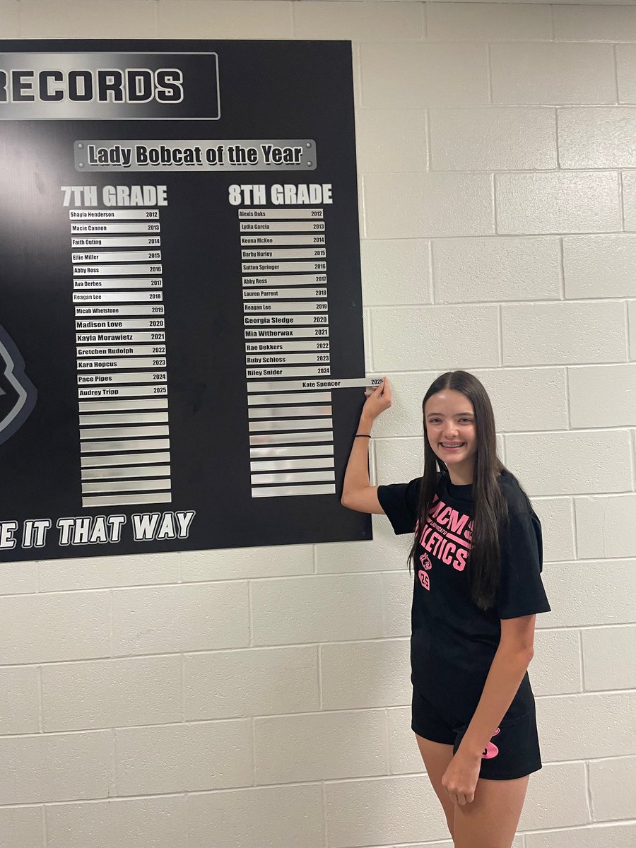 Congratulations to 7th Grader, Audrey Tripp, and 8th Grader, Kate Spencer, on being named Lady Bobcats of the Year.  Both of these ladies exemplify what it means to be a Lady Bobcat!