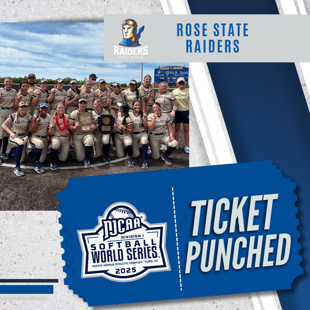 Rose State has 👊 its 🎟️

The Raiders win the South Central District Championship and will advance to the 2025 #NJCAASoftball DI World Series!

njcaa.org/championships/…