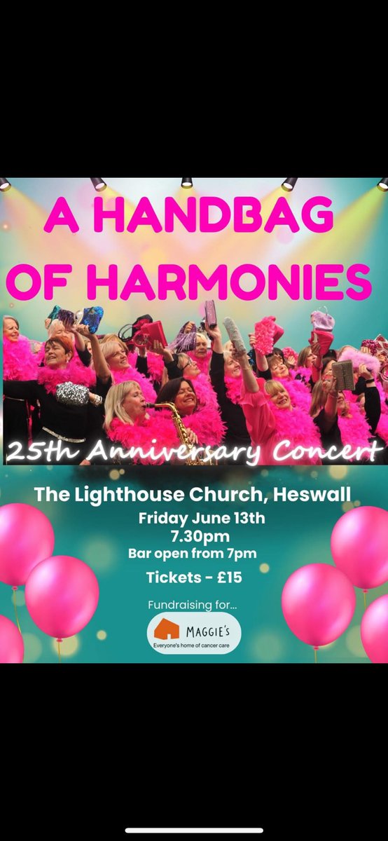 Tickets Still Available! 13th June 
at Lighthouse Church Heswall. concert to support Maggie’s Centres, a charity providing free support to people with cancer.
Call 07860 492617 to reserve your tickets. ☎️

#Fundraiser #MagpiesForMaggies #CharityEvent #SupportMaggies