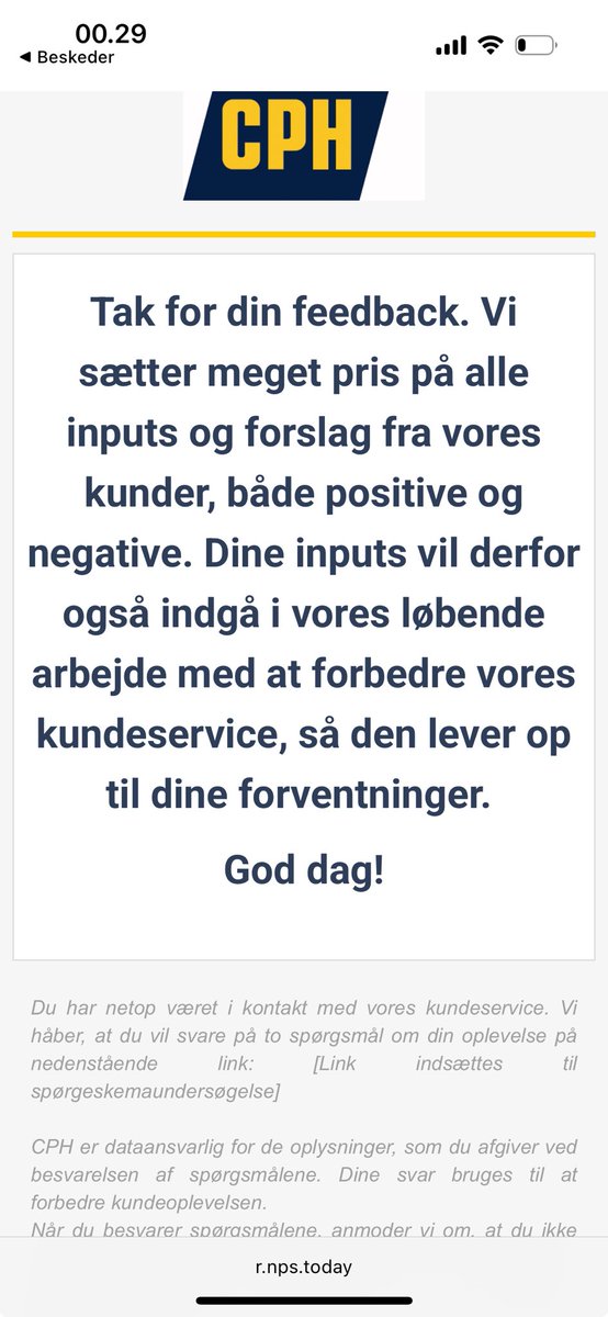 Nej, CPH, det passer jo ikke. Alene noget så simpelt som at få sin jakke - glemt i flyet - gør I til et komplet mareridt af DJØF-floskler og ingen steder man kan henvende sig. Bla, bla, bla. Man er, hvad man gør, ikke hvad man siger.