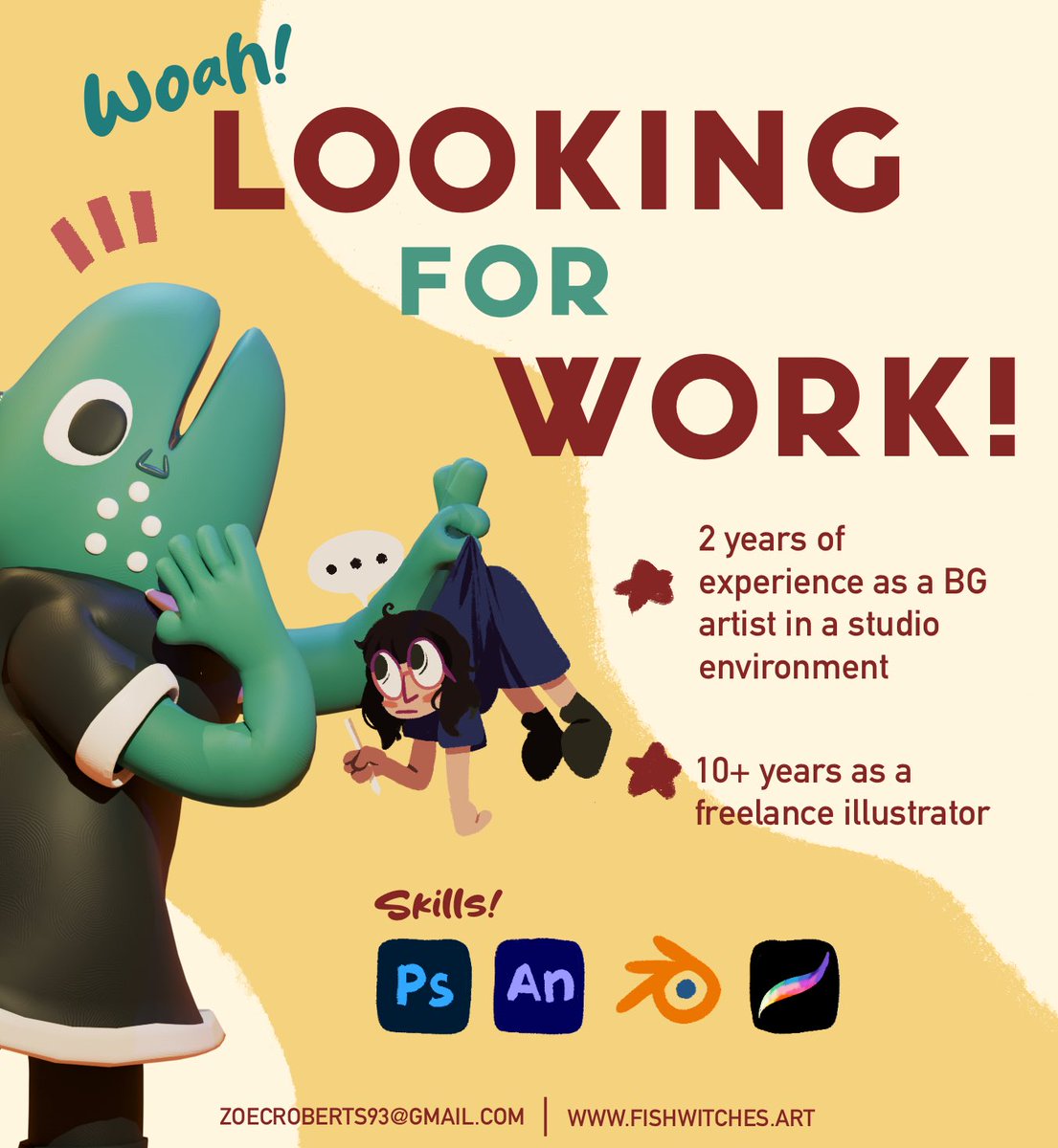 fishwitches's tweet image. Looking for work on my next creative project! I’m an experienced artist looking to work in the following (but not limited to)
🌸BG Art
🌸Visual Development
🌸Concept Art
🌸Character Design
Dee-em me, or use the email below for business enquiries!