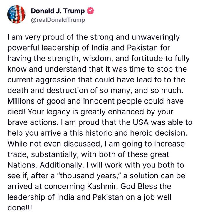 Trump on India and Pakistan:
