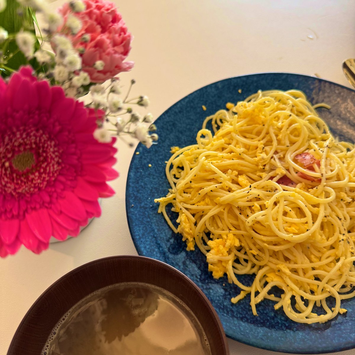 Happy Mother’s Day💓買い物から帰ったらカルボナーラ（風？）が用意されていました🍝thanks✨毎日お疲れさまです、世のお母さん達＆私👏