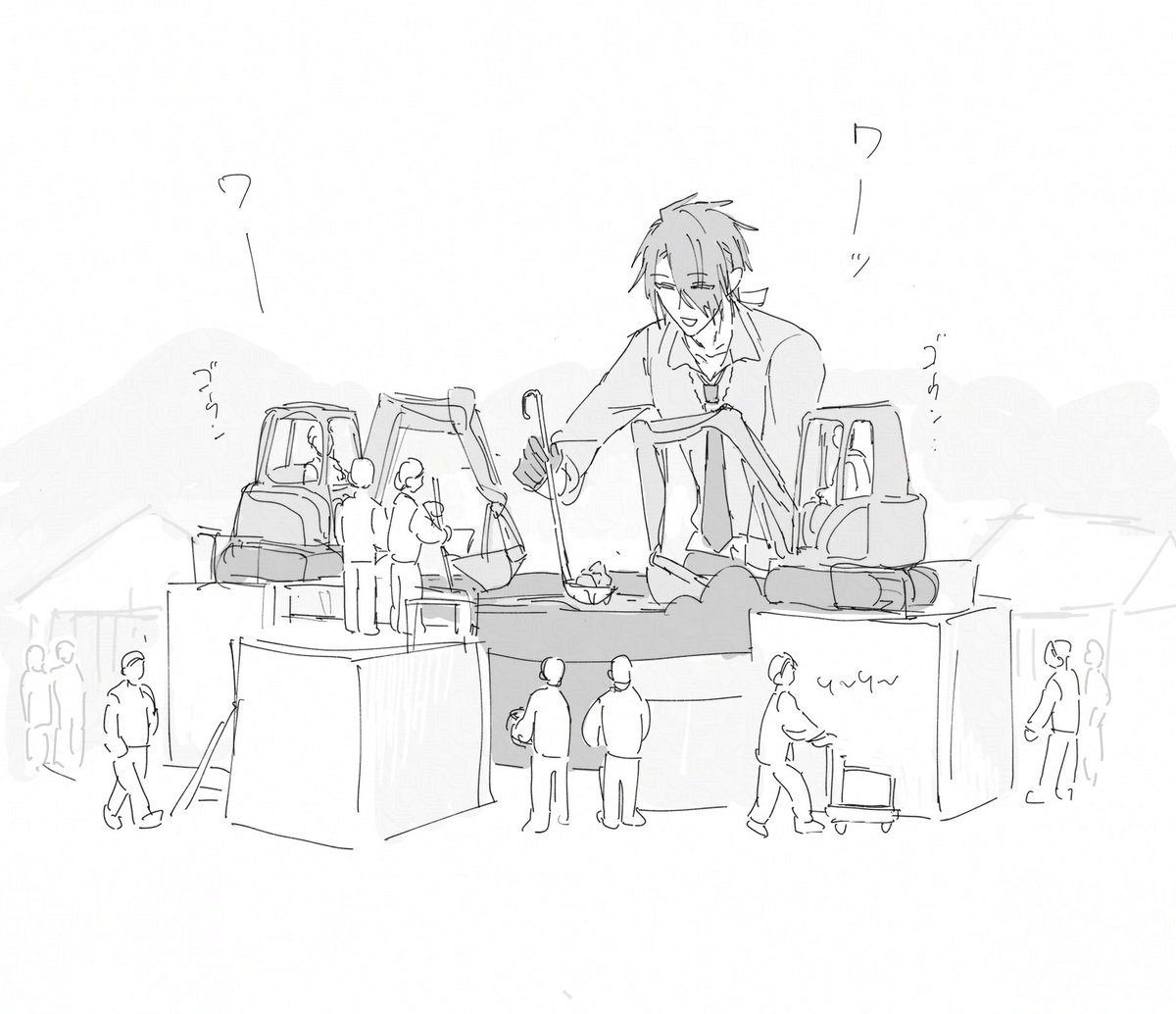 ごっちんってデカければデカいほどいいよなあと言っていたらフォロワーさんが山形の芋煮フェスティバルのお手伝いしているごちのツイートをしてくれたので描かせてもらいました