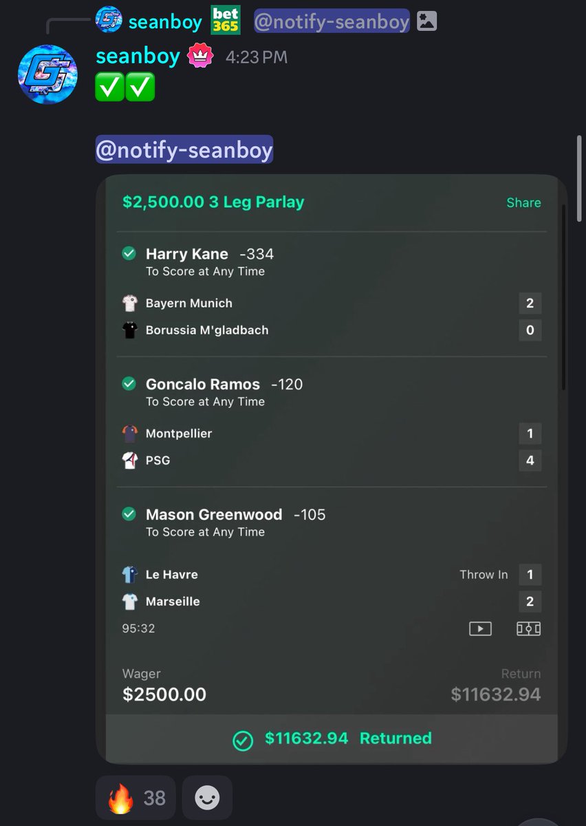 Cash this Soccer Parlay from <a href="/seanboybets/">seanboy</a> ⚽️

$2,500 ➡️ $11,632.94 💸

Posted in the discord ➡️ GoldBoys.com